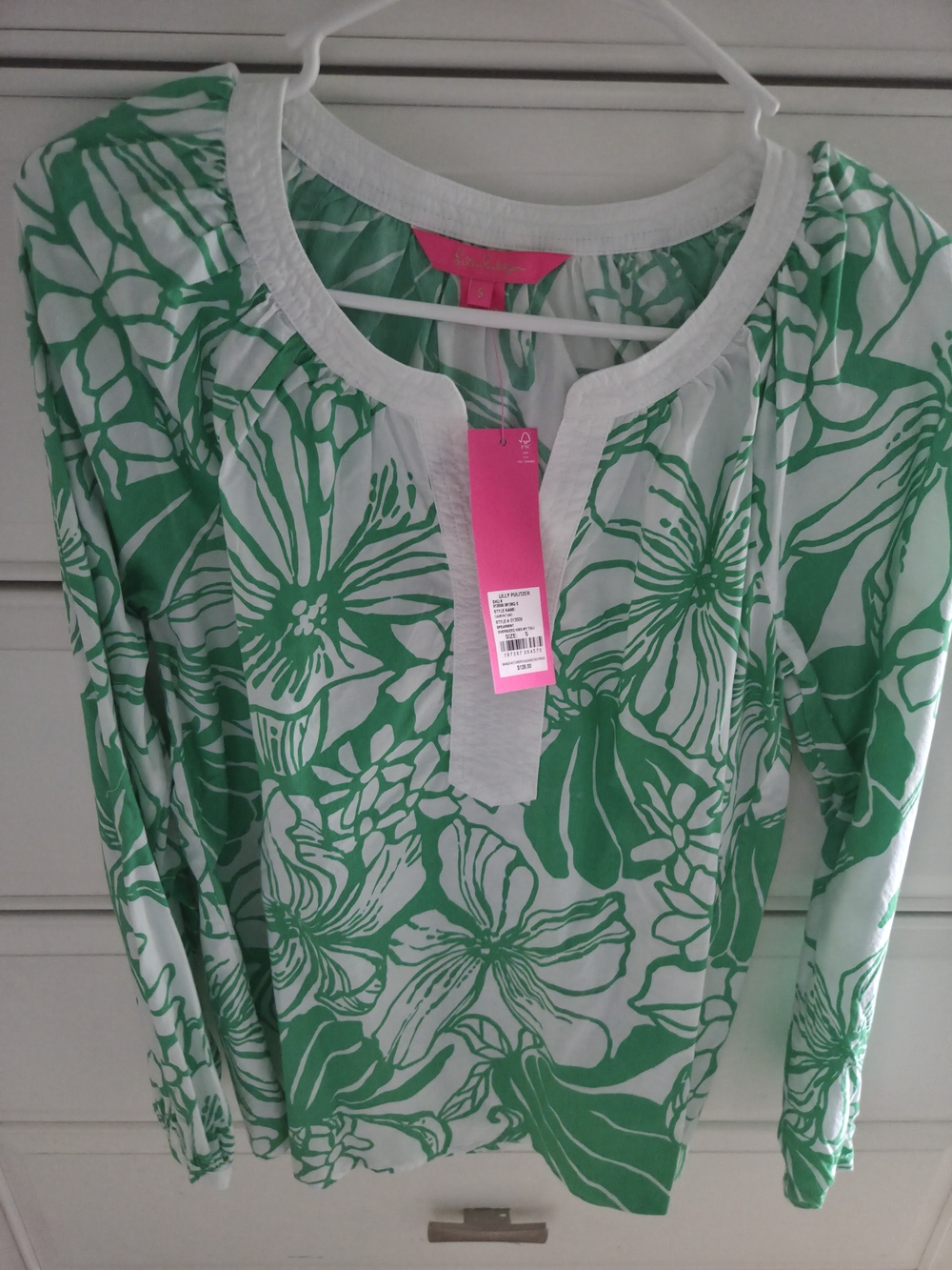 Lilly Pulitzer White Tunic with Green Floral Print